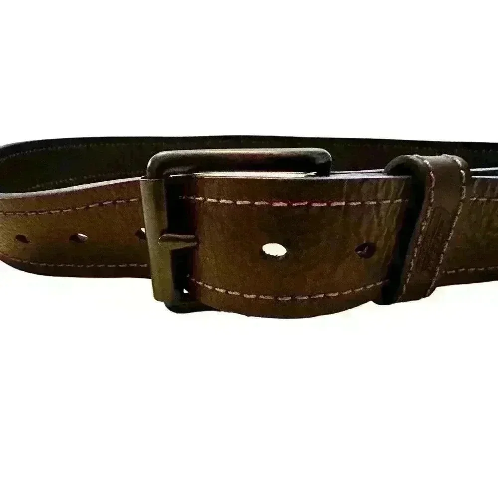 Dickies Men's Industrial Strength Heavy Stitching Leather Belt Brown Sz 40